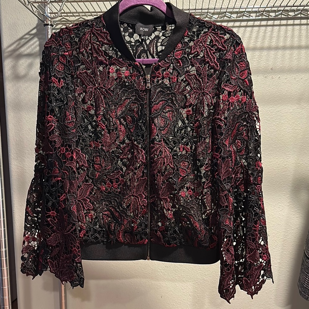 Kobi Halperin Black and Red Utility Jacket with Lace Overlay